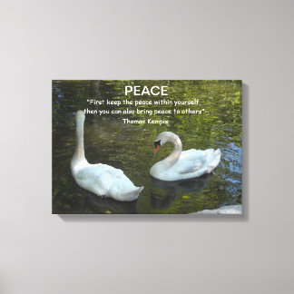 White Swans on the Water With Peace Quote Canvas Print