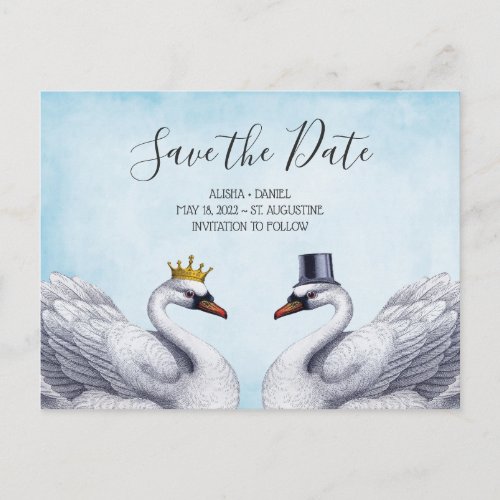 White Swans Save the Date Announcement Postcard