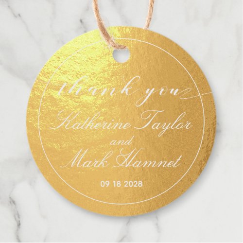 White Swash Font Calligraphy Thank You Gold Foil Favor Tags