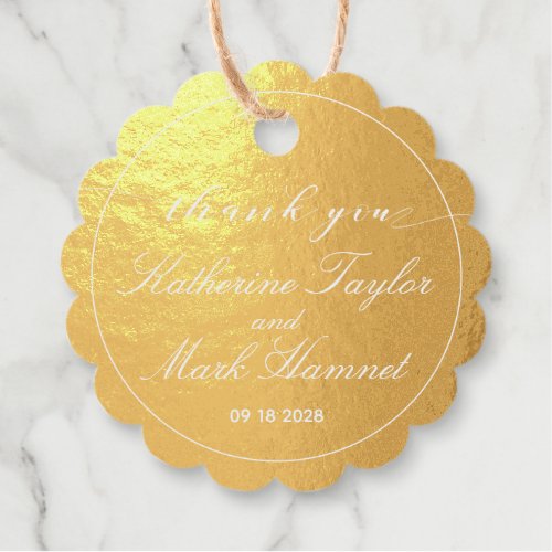 White Swash Font Calligraphy Thank You Gold Foil Favor Tags