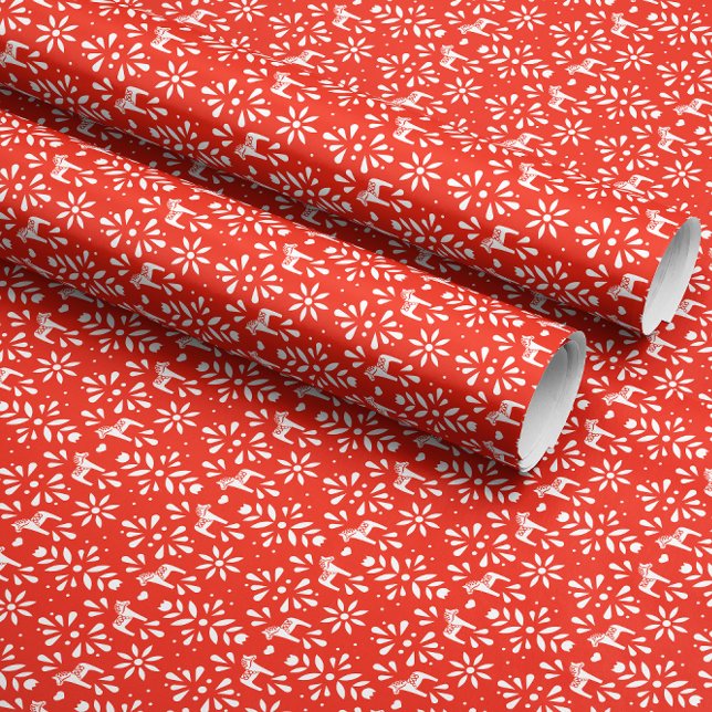 White Swedish Dala Horse Red Holiday Gift Wrap (red and white Scandinavian Dala horse design wintery Swedish Christmas holiday gift wrapping paper)