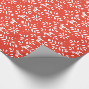 White Swedish Dala Horse Red Holiday Gift Wrap