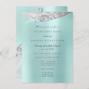 White Sweet 16th Bridal Dress Aqua Blue Invitation