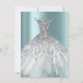 White Sweet 16th Bridal Dress Gray Aqua Diamond Invitation (Back)