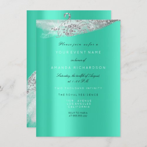 White Sweet 16th Bridal Dress Gray Mint Diamond Invitation