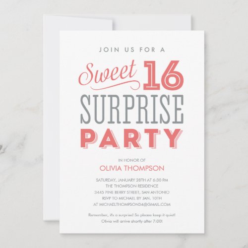 White Sweet Sixteen Surprise Invitations