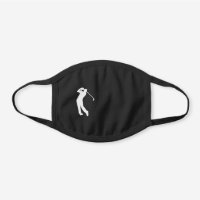 White Swinging Golfer Silhouette Black Cotton Face Mask