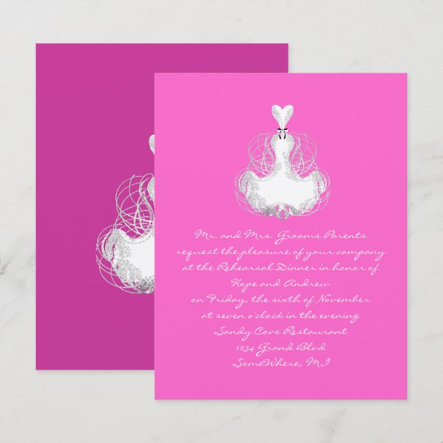 White Swirl Dress Wedding Rehearsal Invitation (Front/Back)
