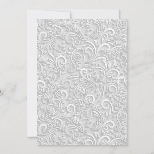 white swirl leaf design pattern save the date (Front)