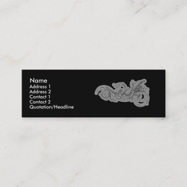 White Swirl on Black - Customized Mini Business Card (Front)