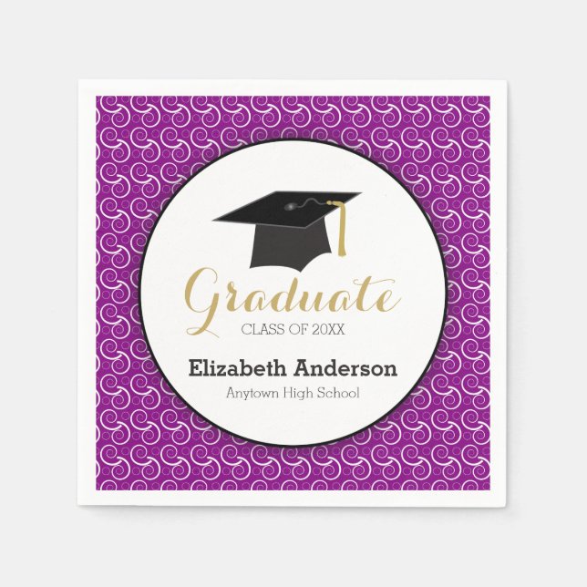 White Swirl on Purple Class of 2026 Graduation Napkins (Front)