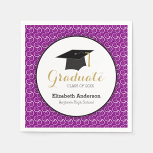 White Swirl on Purple Class of 2026 Graduation Napkins