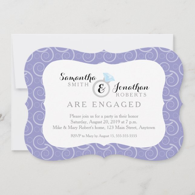 White Swirl Pattern, Light Purple Engagement Party Invitation (Front)