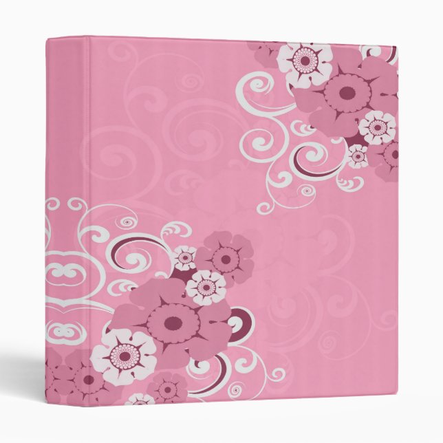 White Swirls And Pink Flowers  binder (Front/Spine)