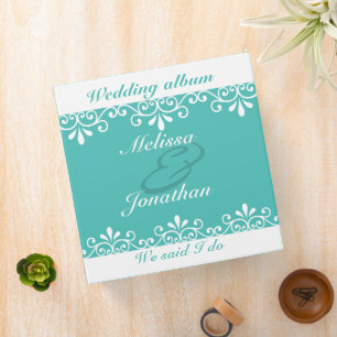 White Swirls, Bride and Groom Teal Elegant Wedding Binder