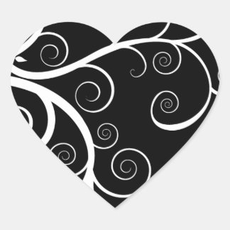 White swirls on black drawing heart sticker