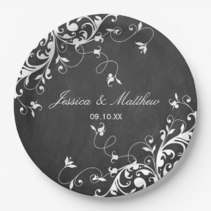 White Swirls On Chalkboard Paper Plates