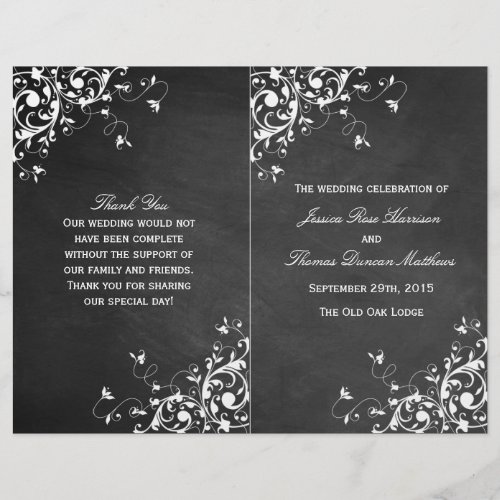 White Swirls On Chalkboard Wedding Bi_Fold Program