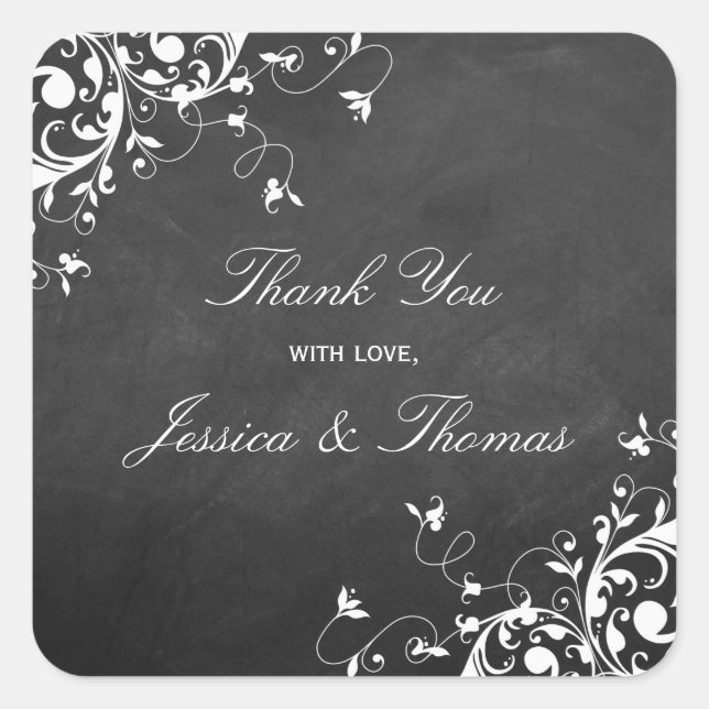 White Swirls On Chalkboard Wedding Favor Or Seal (Front)