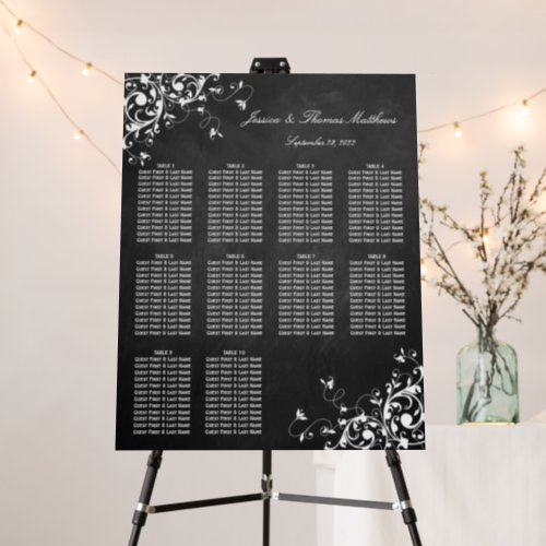 White Swirls On Chalkboard Wedding Seating Chart Foam Board