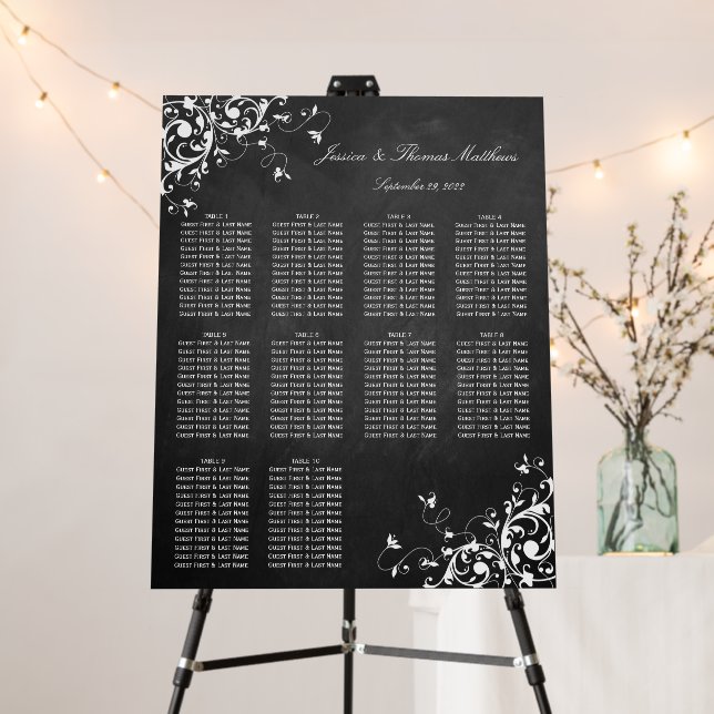White Swirls On Chalkboard Wedding Seating Chart Foam Board (In Situ (Stand))