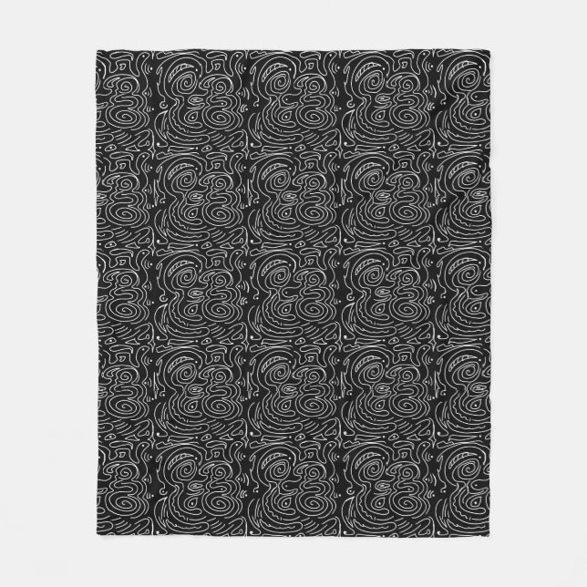 White swirly lines on black fleece blanket (Front)