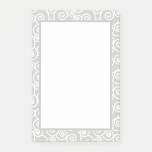 White Swirly Wave Pattern on Soft Grey Post-it Notes