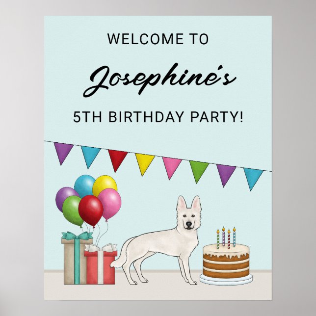 White Swiss German Shepherd Dog Birthday Welcome Poster (Front)