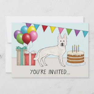 White Swiss German Shepherd Dog Colorful Birthday Invitation