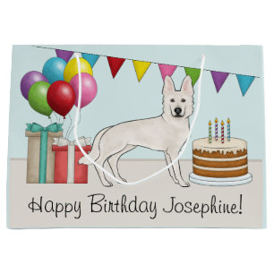 White Swiss German Shepherd Dog Colorful Birthday Large Gift Bag