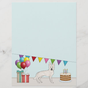 White Swiss German Shepherd Dog Colorful Birthday Letterhead