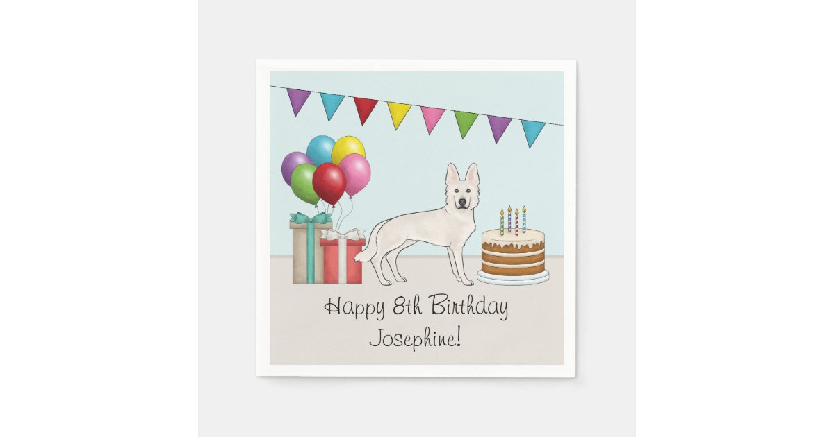 White Swiss German Shepherd Dog Colorful Birthday Napkins Zazzle
