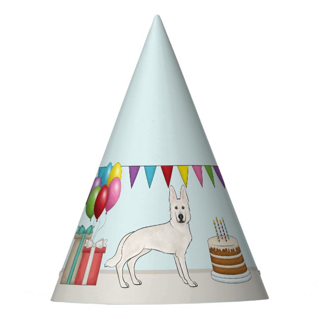 White Swiss German Shepherd Dog Colorful Birthday Party Hat (Front)