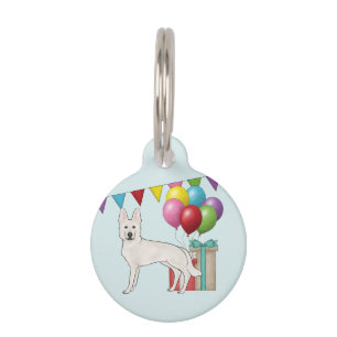 White Swiss German Shepherd Dog Colorful Birthday Pet ID Tag