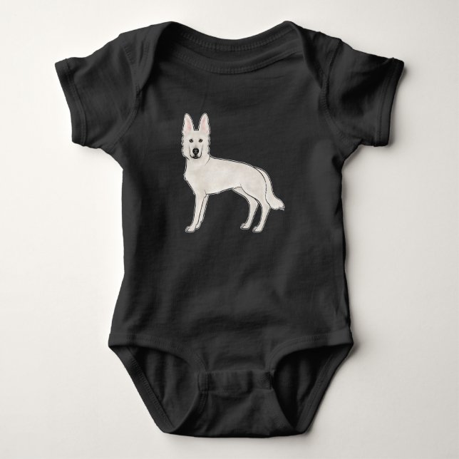 White Swiss Shepherd German Shepherd Alsatian Dog Baby Bodysuit (Front)