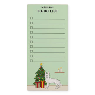 White Swiss Shepherd GSD Christmas Tree To Do List Magnetic Notepad