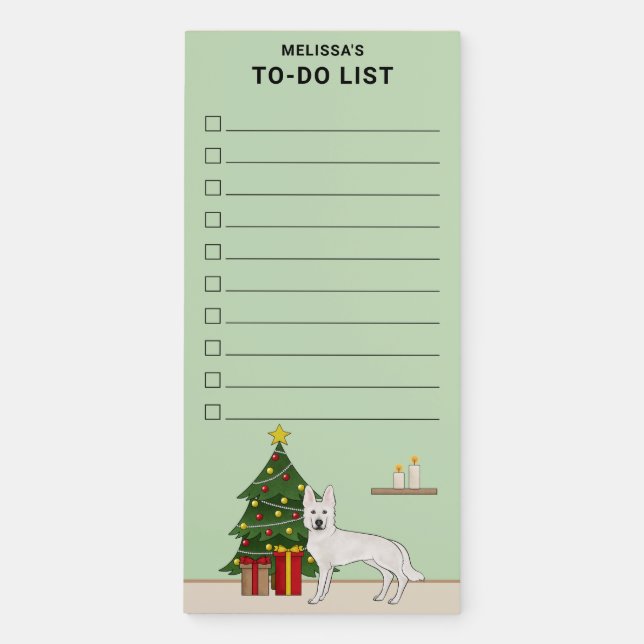 White Swiss Shepherd GSD Christmas Tree To Do List Magnetic Notepad (Front)