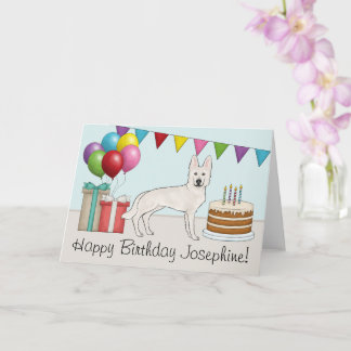 White Swiss Shepherd GSD Colorful Happy Birthday Card