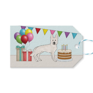 White Swiss Shepherd GSD Colorful Happy Birthday Gift Tags