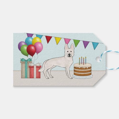 White Swiss Shepherd GSD Colorful Happy Birthday Gift Tags