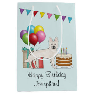 White Swiss Shepherd GSD Colorful Happy Birthday Medium Gift Bag
