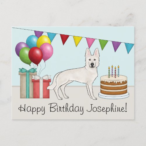 White Swiss Shepherd GSD Colorful Happy Birthday Postcard