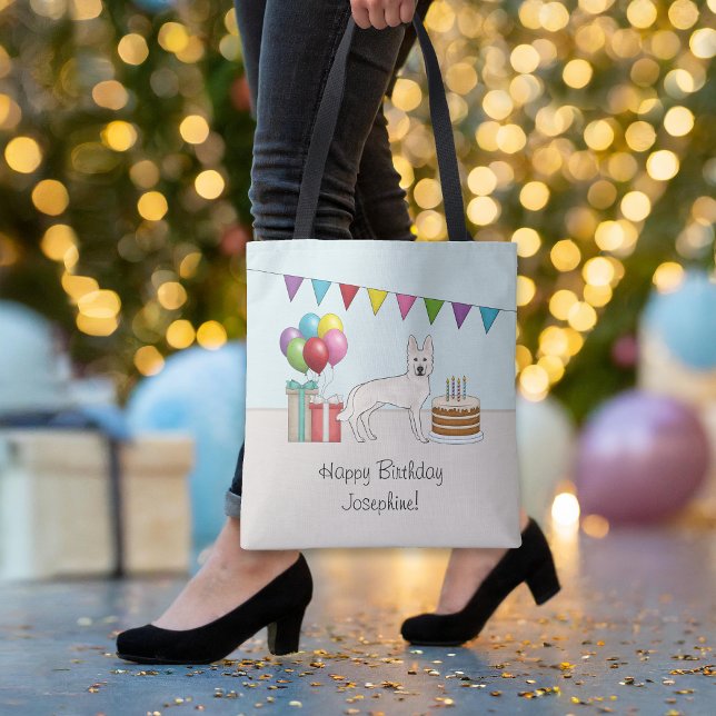 White Swiss Shepherd GSD Colorful Happy Birthday Tote Bag (Please note: This image is a digital mockup. The product may not be in scale.)