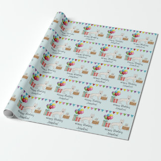White Swiss Shepherd GSD Colorful Happy Birthday Wrapping Paper
