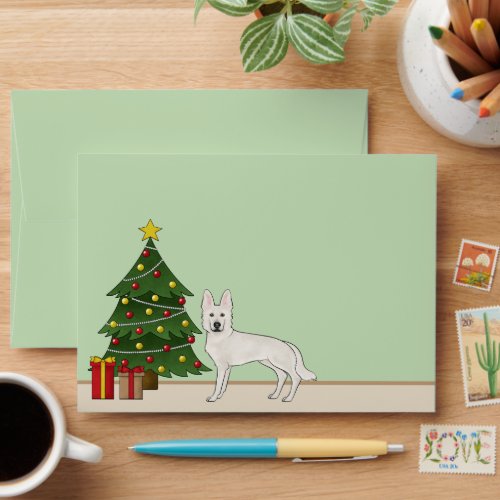 White Swiss Shepherd GSD Dog Green Christmas Tree Envelope