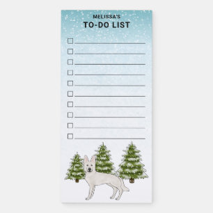 White Swiss Shepherd GSD Winter Forest To Do List Magnetic Notepad