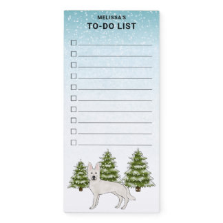 White Swiss Shepherd GSD Winter Forest To Do List Magnetic Notepad