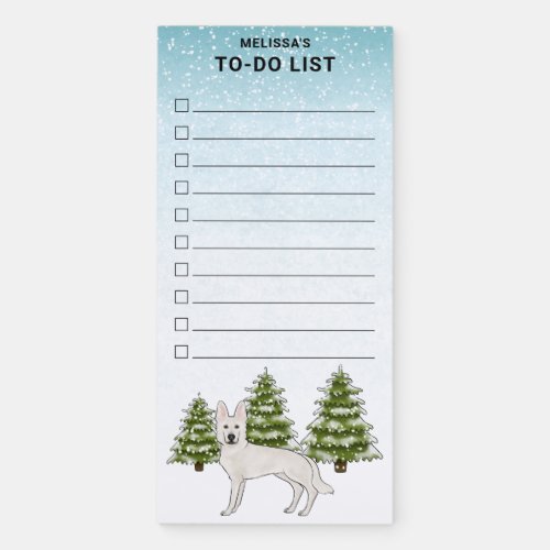 White Swiss Shepherd GSD Winter Forest To Do List Magnetic Notepad