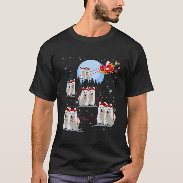 White Swiss Shepherd Reindeer Santa Under Moonligh T-Shirt (Front)