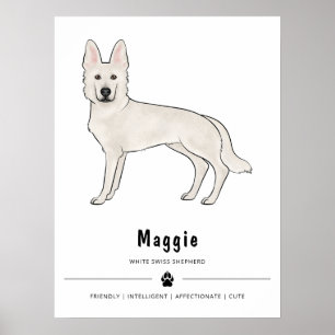 White Swiss Shepherd White GSD And Custom Text Poster